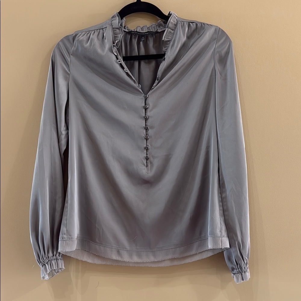 White House Black Market Gray Long Sleeve Silk Blouse